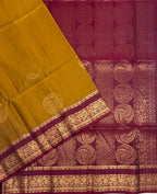 VSF1205 - mustard color body , purple color pallu,blouse - Pure silk saree