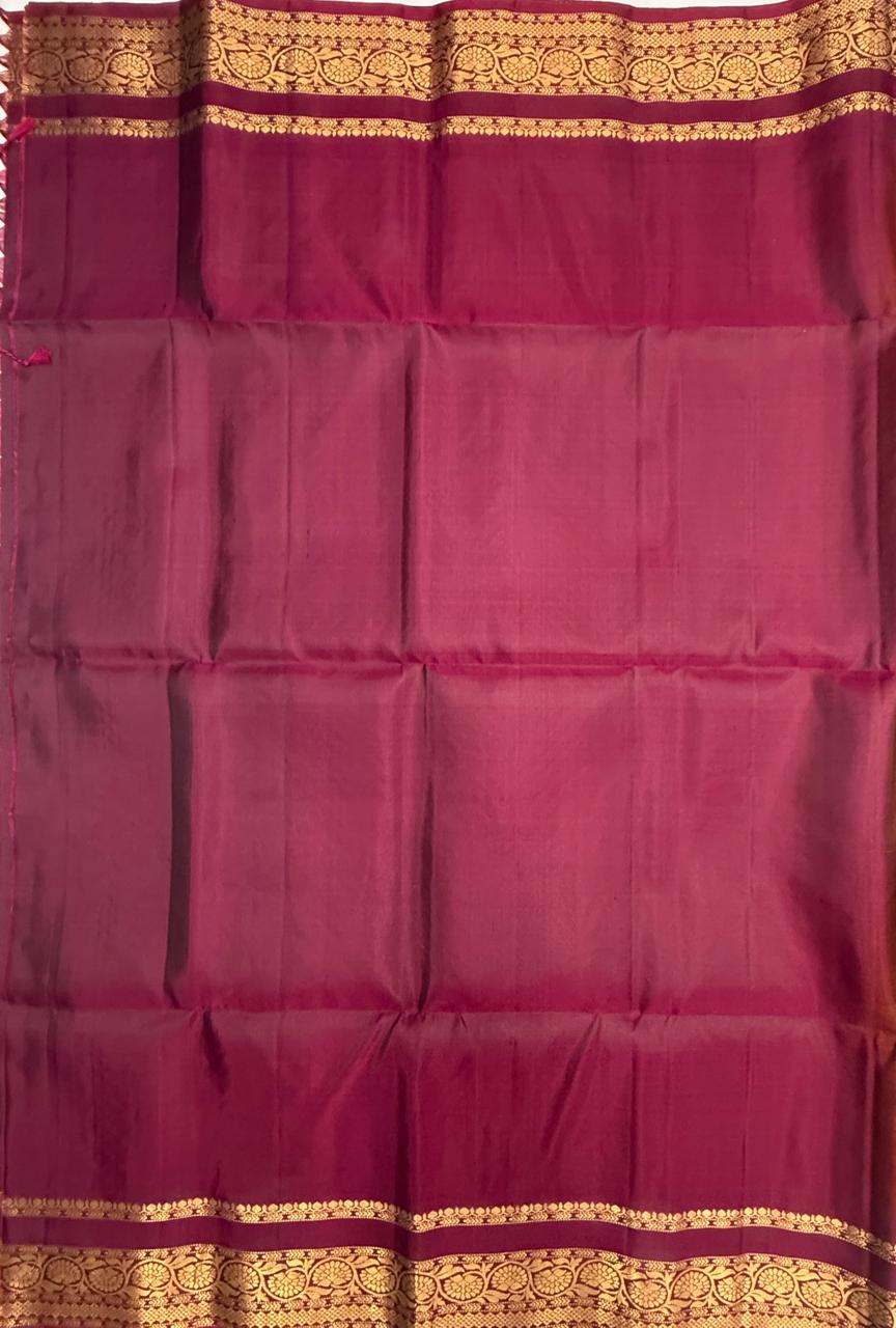 VSF1205 - mustard color body , purple color pallu,blouse - Pure silk saree