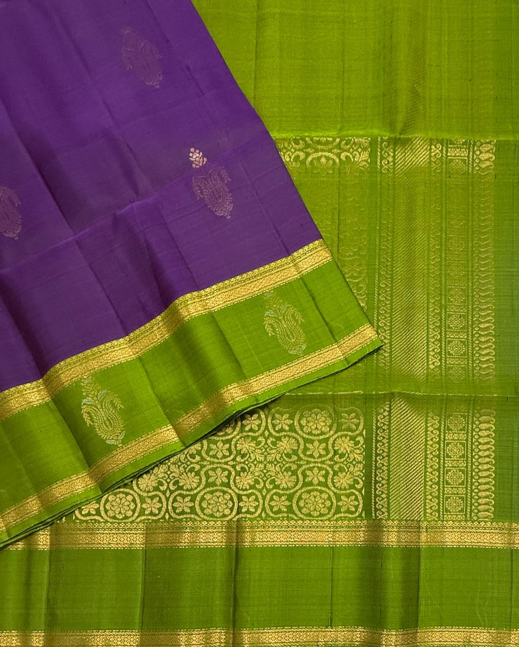 VSF1206 - violet color body , leaf green color pallu,blouse - Pure silk saree