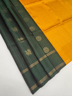 VSF1207 - dark green color body , mustard yellow color pallu,blouse - Pure silk saree
