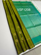 VSF1208 - mehandi green color body , bluish green color pallu,blouse - Pure silk saree