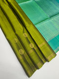 VSF1208 - mehandi green color body , bluish green color pallu,blouse - Pure silk saree