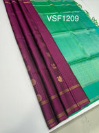 VSF1209 - purple color body , bluish green color pallu,blouse - Pure silk saree