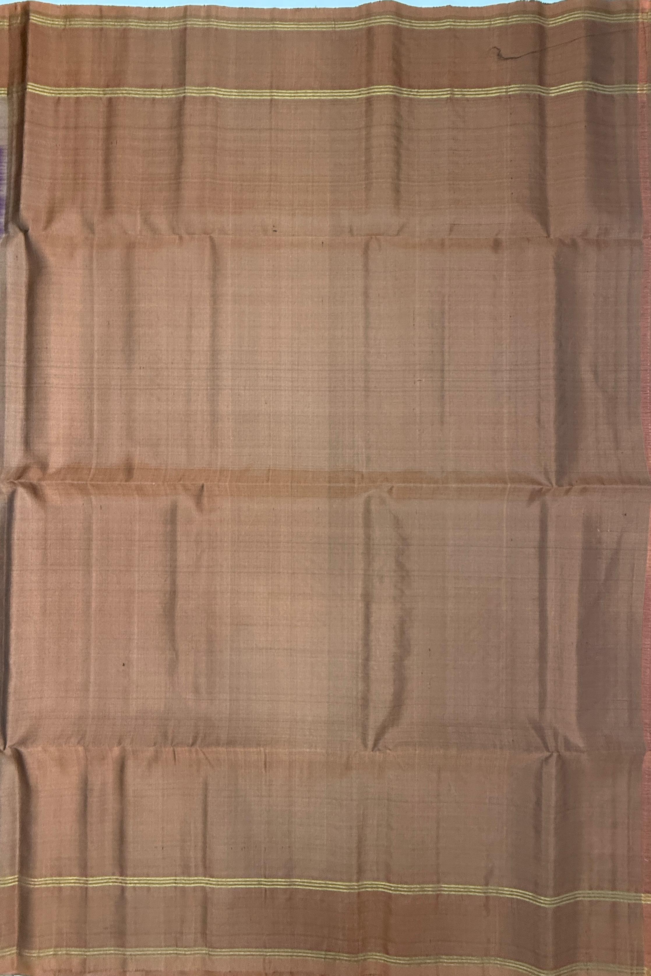 VSF1210 - dark purple color body , peach with black color pallu,blouse - Pure silk saree