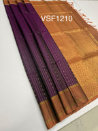 VSF1210 - dark purple color body , peach with black color pallu,blouse - Pure silk saree