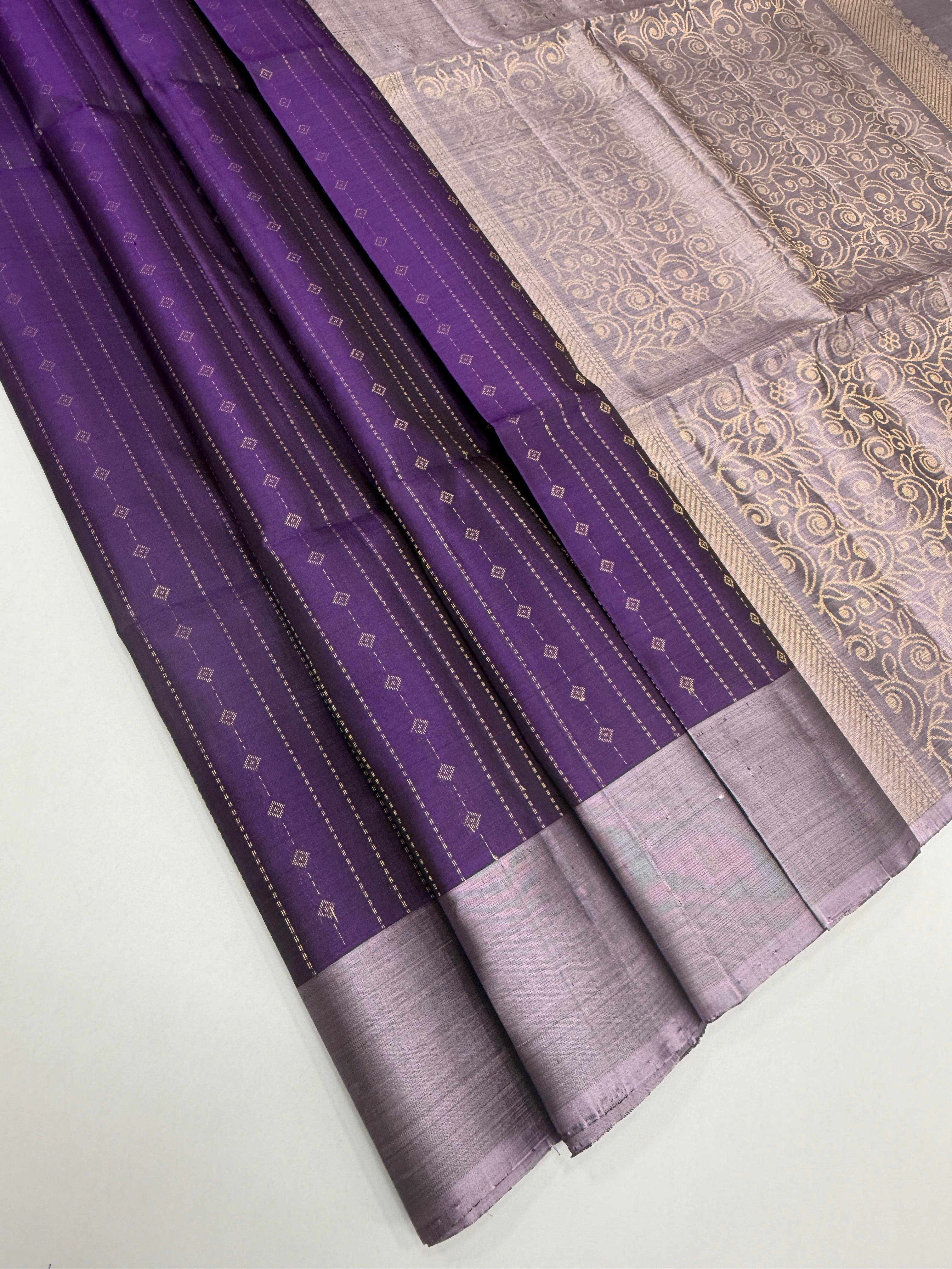 VSF1211 - violet color body , pastel lavender color pallu,blouse - Pure silk saree