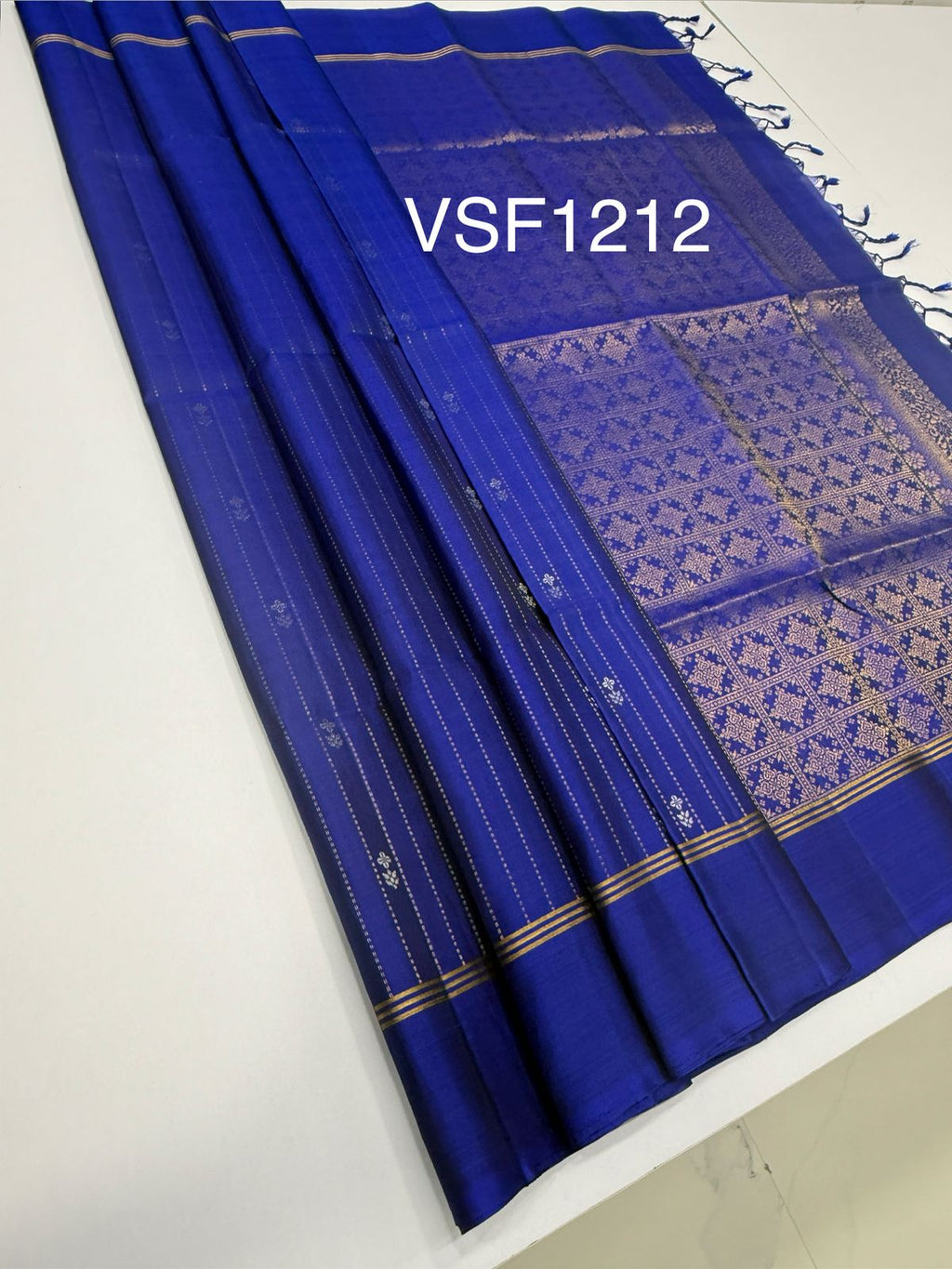 VSF1212 - ink blue color body , pallu,blouse - Pure silk saree