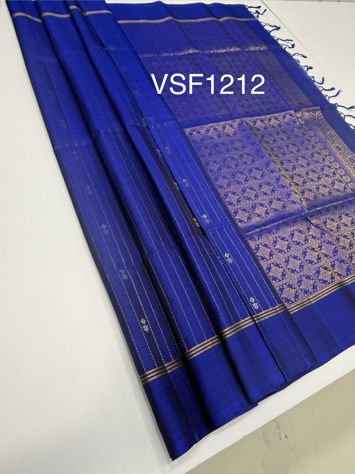 VSF1212 - ink blue color body , pallu,blouse - Pure silk saree