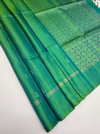 VSF1213 - bluish green color body , pallu,blouse - Pure silk saree