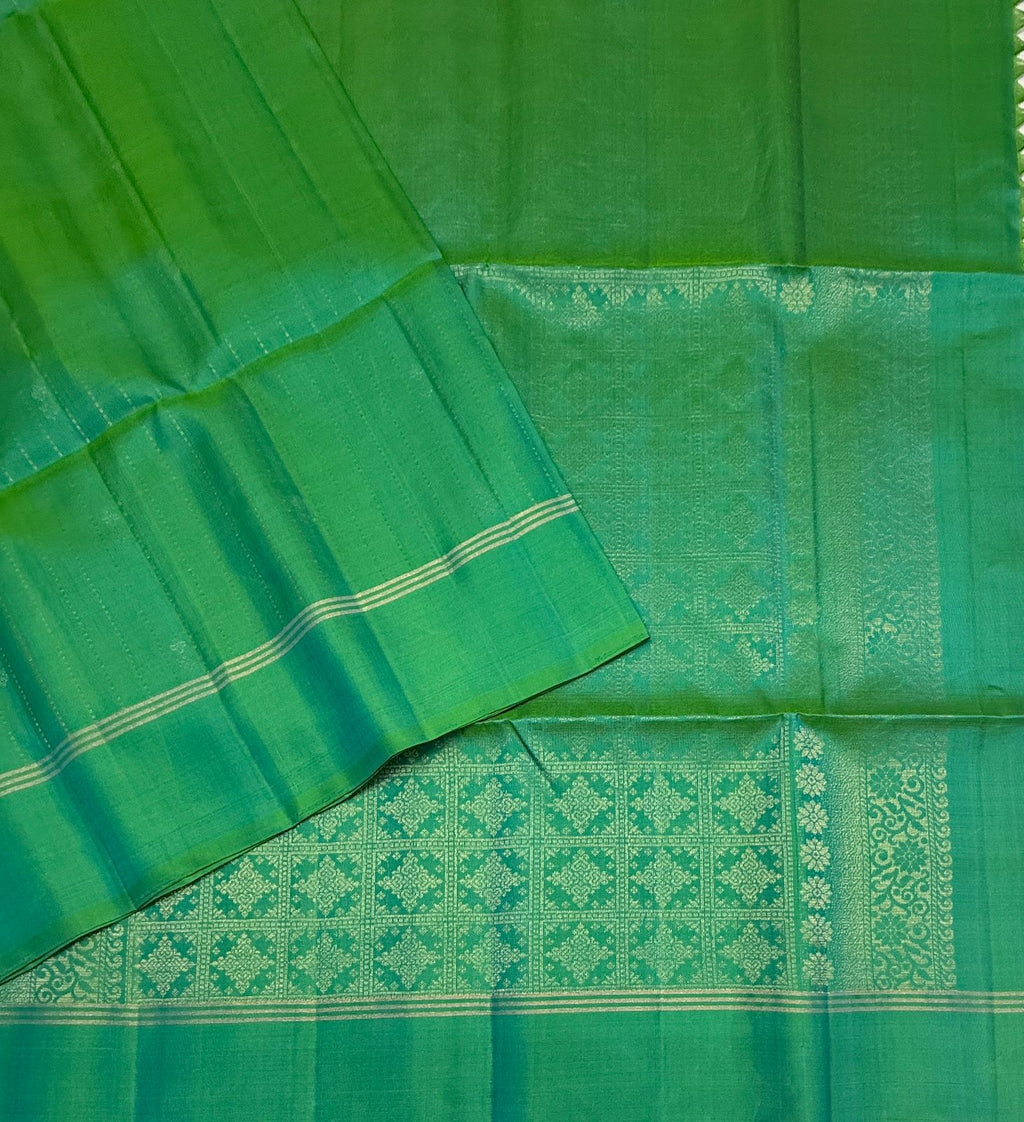 VSF1213 - bluish green color body , pallu,blouse - Pure silk saree