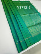 VSF1213 - bluish green color body , pallu,blouse - Pure silk saree