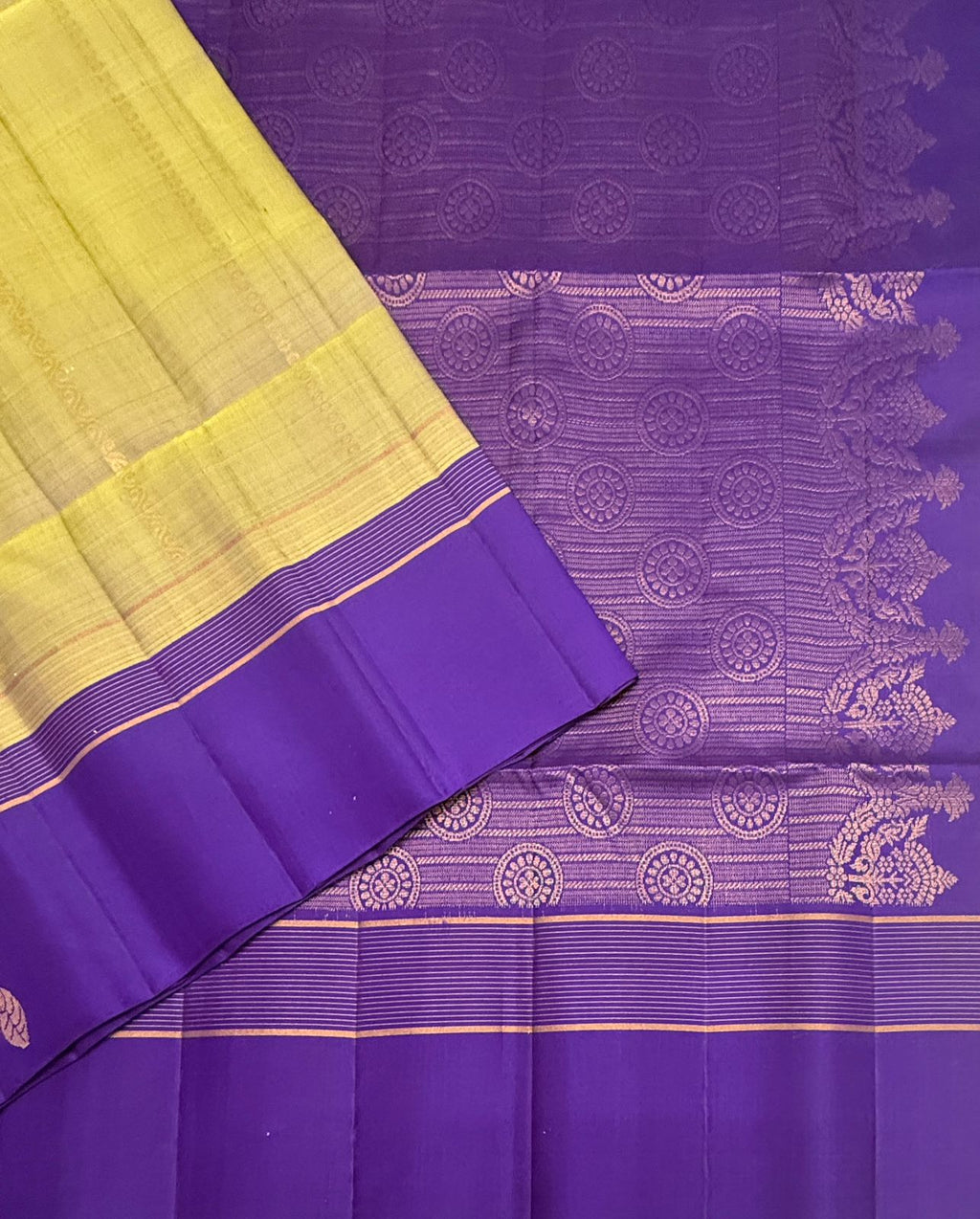VSF1214 - yellow with violet color body , violet color pallu,blouse - Pure silk saree