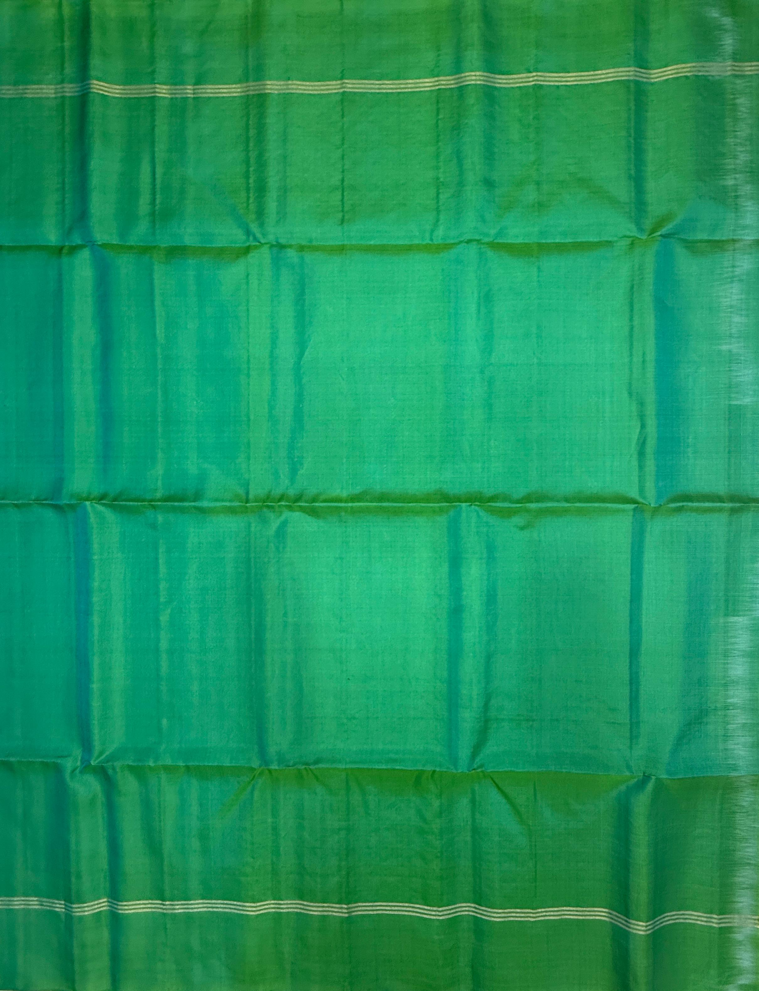 VSF1213 - bluish green color body , pallu,blouse - Pure silk saree