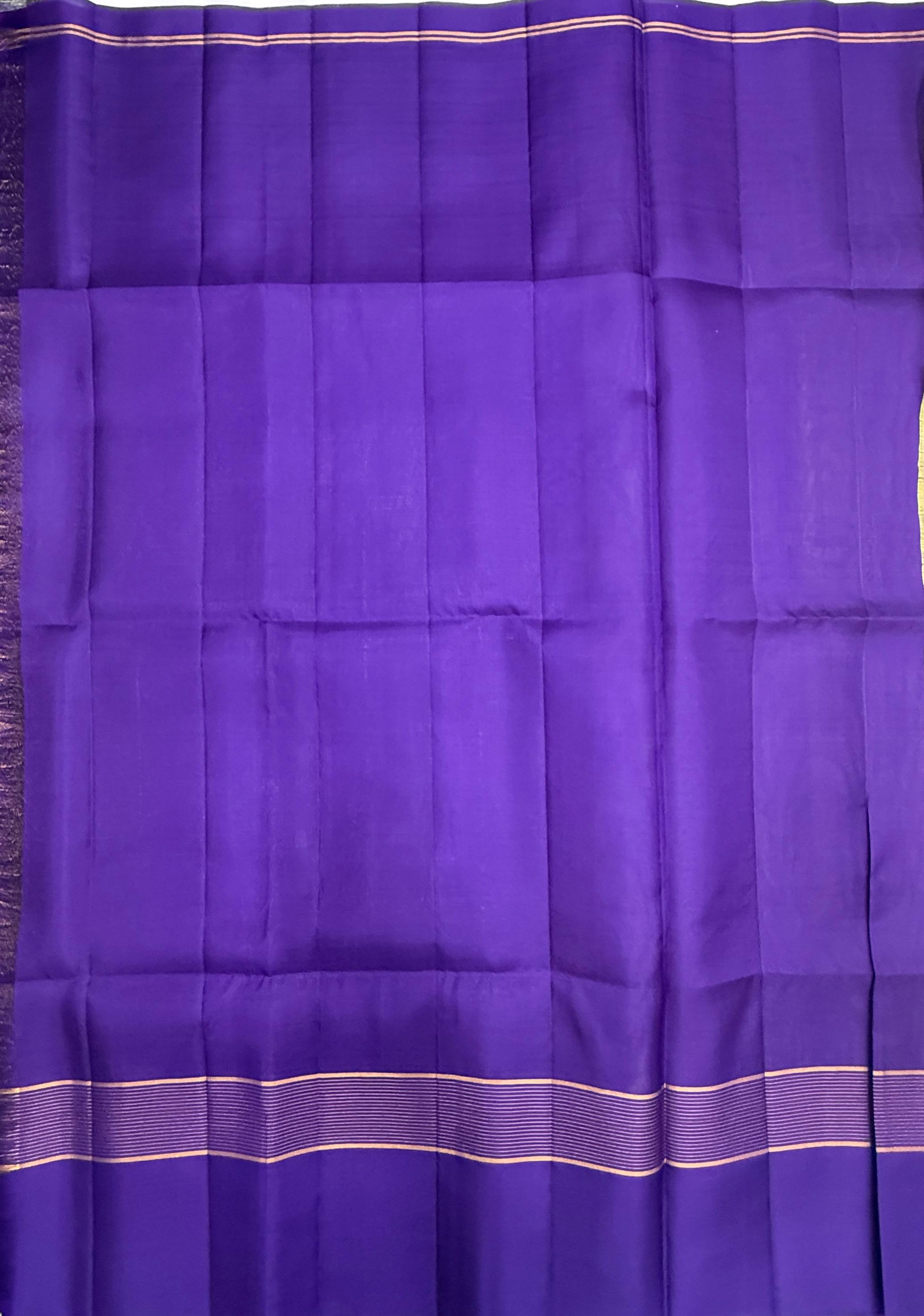VSF1214 - yellow with violet color body , violet color pallu,blouse - Pure silk saree