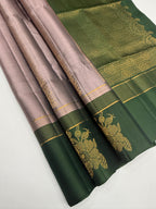VSF1216 - grey with green color body , dark green color pallu,blouse - Pure silk saree
