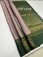 VSF1216 - grey with green color body , dark green color pallu,blouse - Pure silk saree