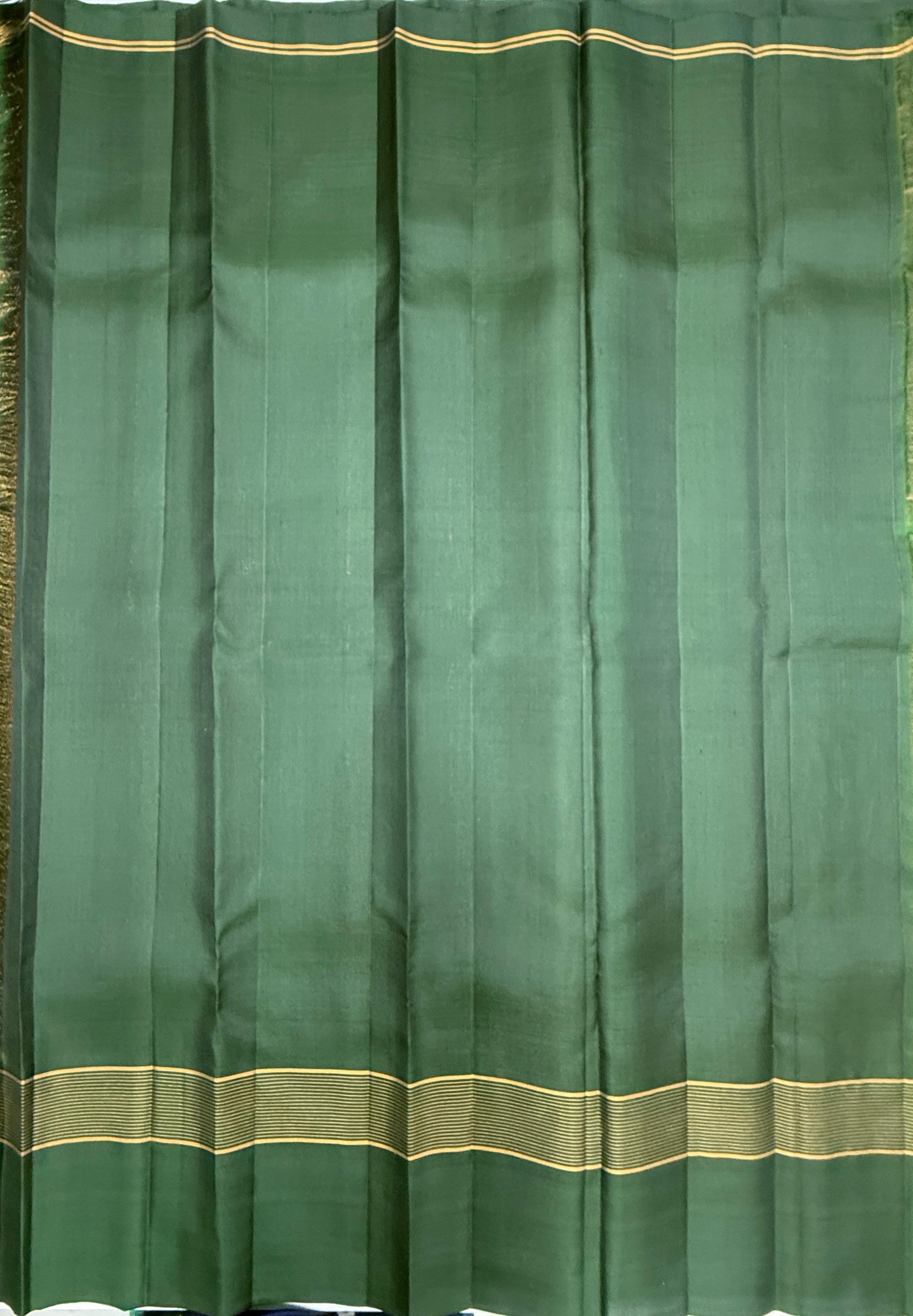 VSF1217 - grey with green color body , dark green color pallu,blouse - Pure silk saree