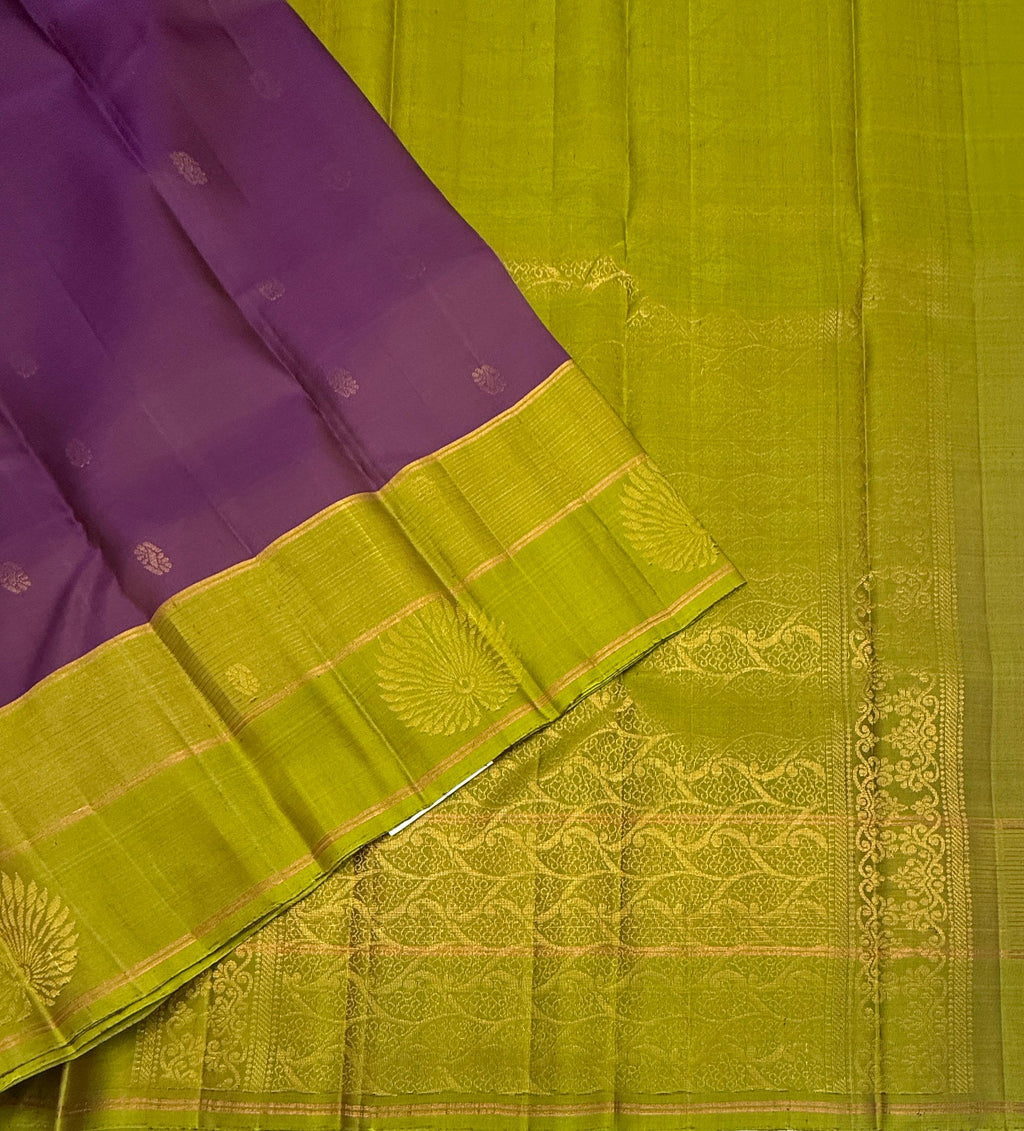 VSF1219 - dark purple color body , olive with violet color pallu,blouse - Pure silk saree