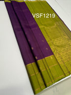VSF1219 - dark purple color body , olive with violet color pallu,blouse - Pure silk saree