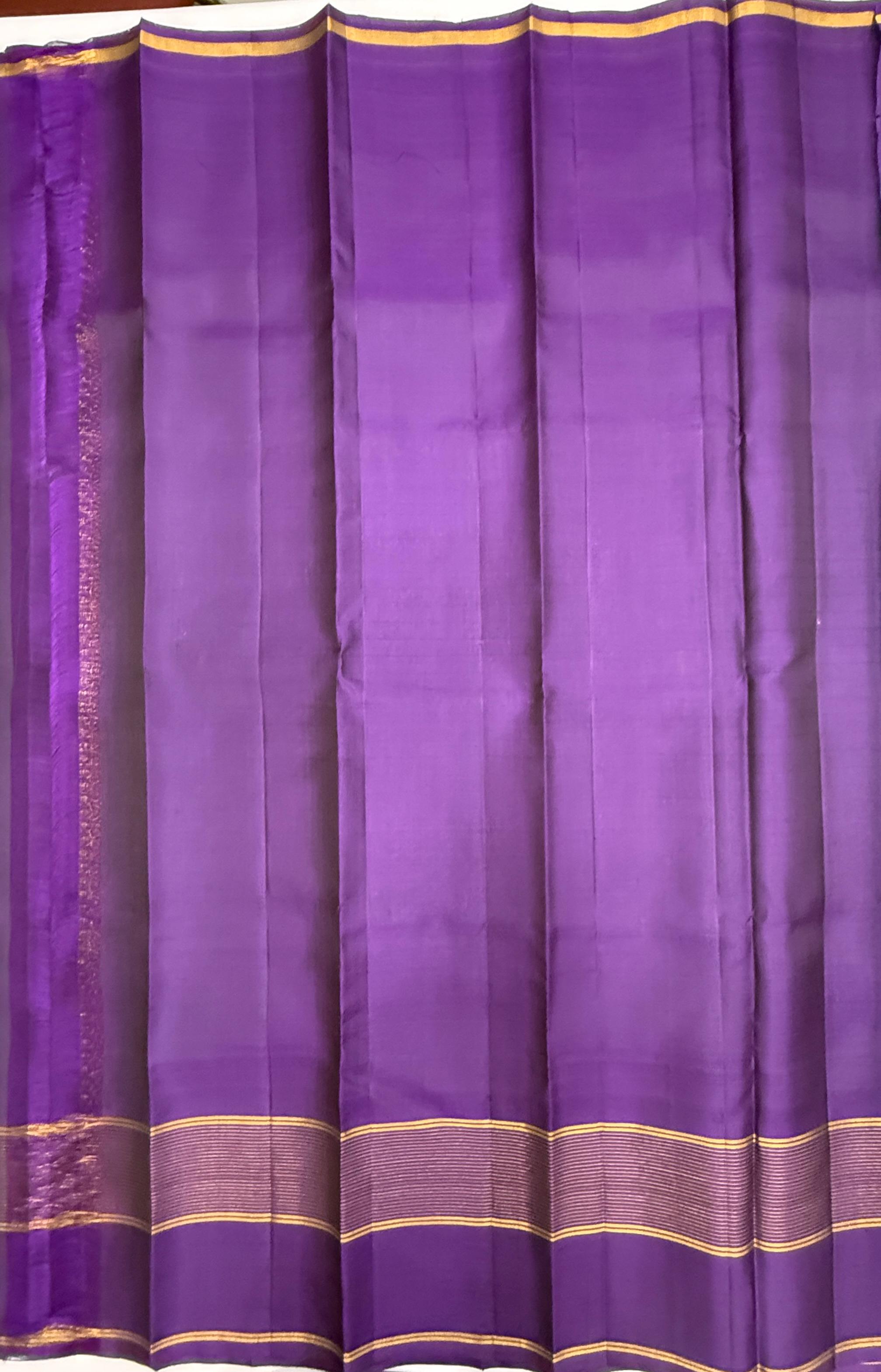VSF1220 - peacock green color body , violet color pallu,blouse - Pure silk saree