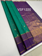 VSF1220 - peacock green color body , violet color pallu,blouse - Pure silk saree
