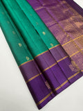 VSF1220 - peacock green color body , violet color pallu,blouse - Pure silk saree