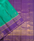 VSF1220 - peacock green color body , violet color pallu,blouse - Pure silk saree