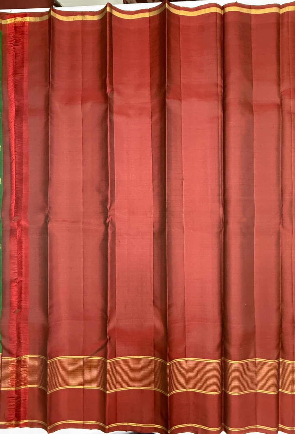 VSF1221 - dark green color body , maroon color pallu,blouse - Pure silk saree