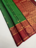 VSF1221 - dark green color body , maroon color pallu,blouse - Pure silk saree