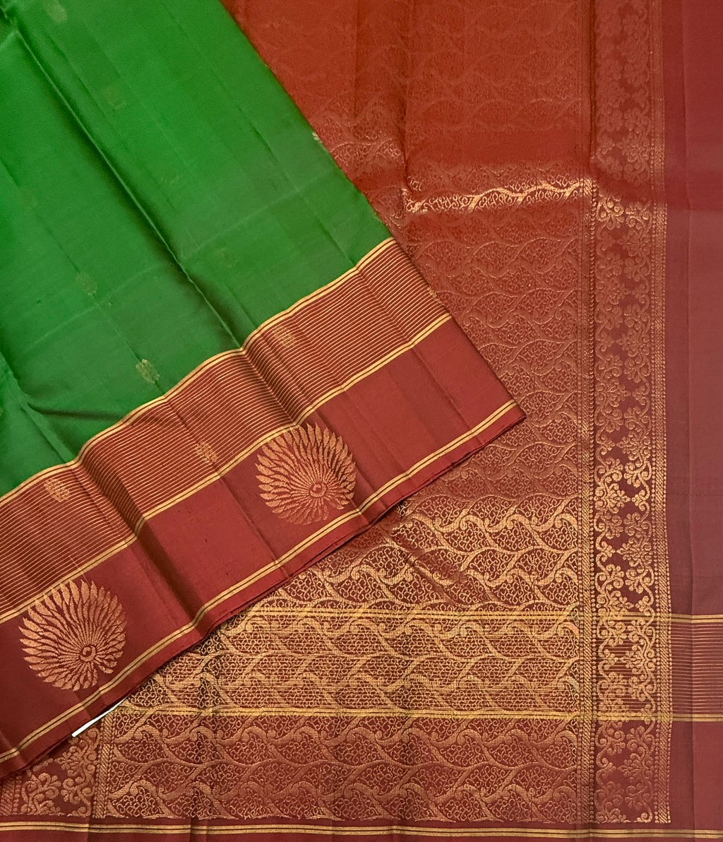VSF1221 - dark green color body , maroon color pallu,blouse - Pure silk saree