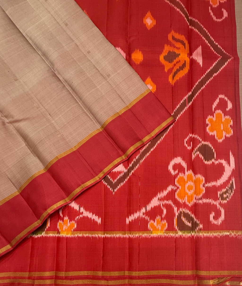 VSF1222 - light peach with red color body , red color pallu,blouse - Pure silk saree