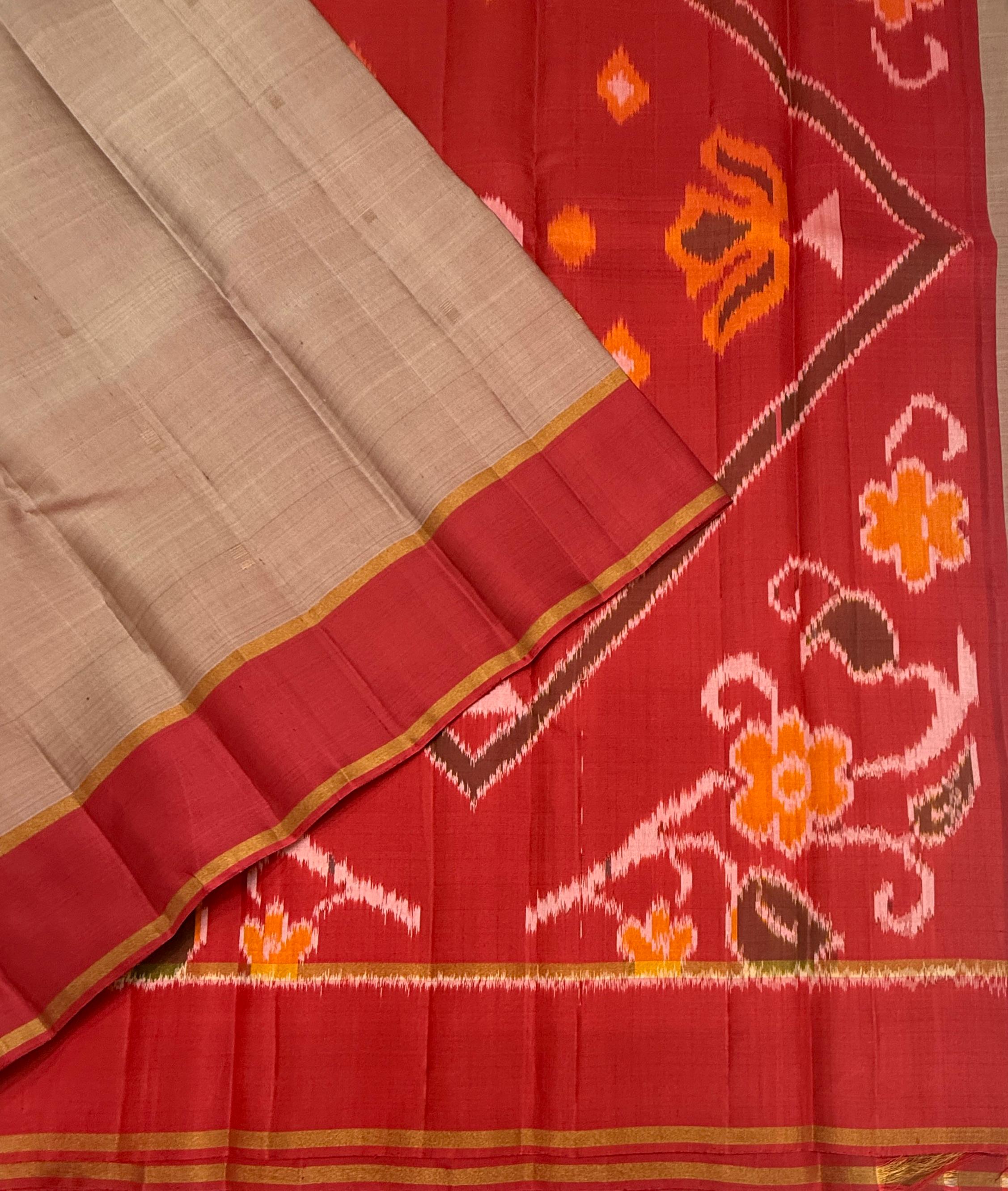 VSF1222 - light peach with red color body , red color pallu,blouse - Pure silk saree