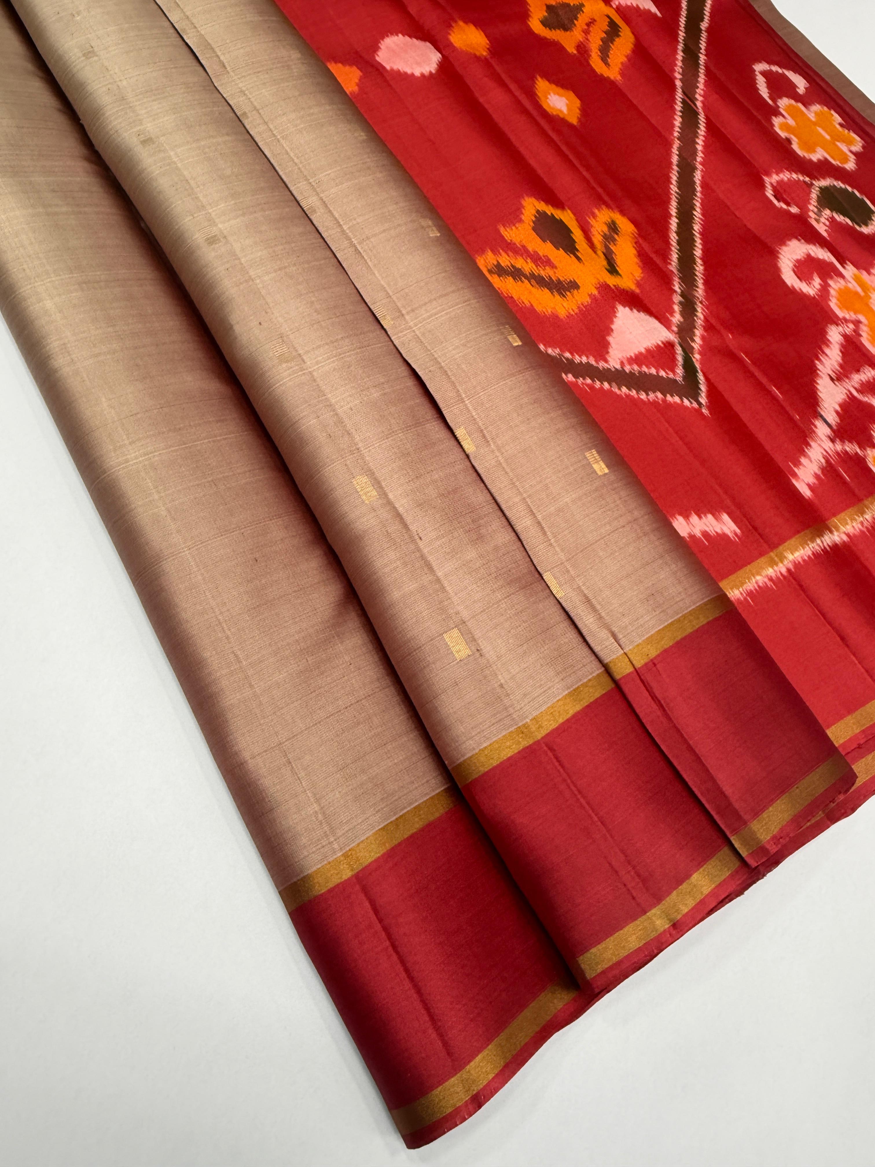VSF1222 - light peach with red color body , red color pallu,blouse - Pure silk saree