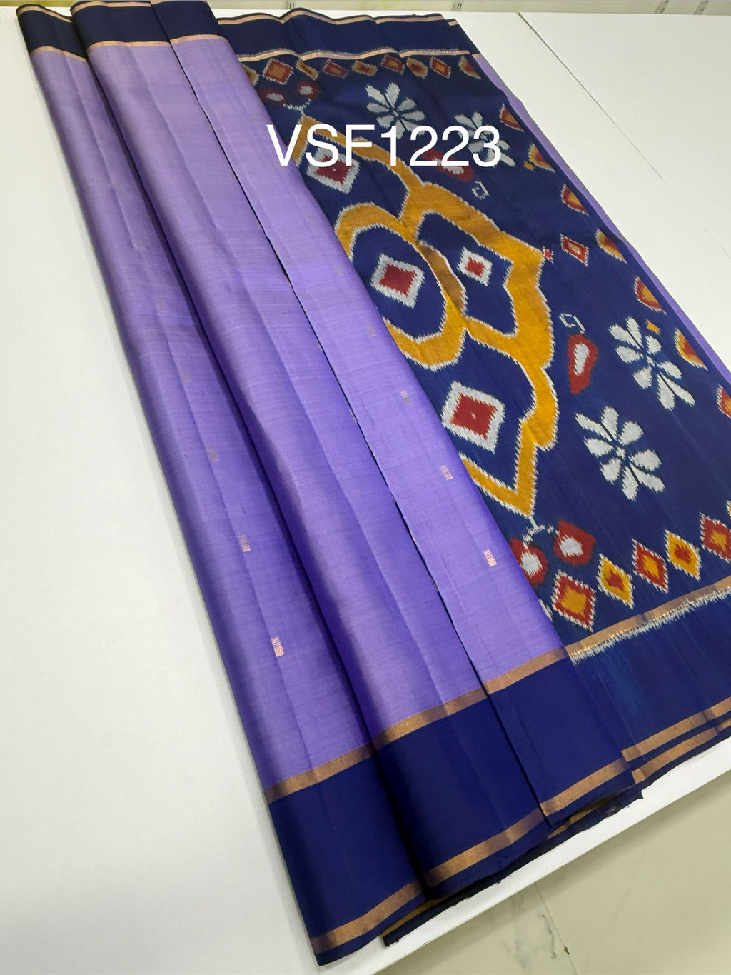VSF1223 - dark lavender color body , blue color pallu,blouse - Pure silk saree