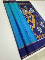 VSF1224 - peacock blue color body , navy blue color pallu,blouse - Pure silk saree