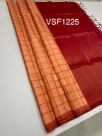 VSF1225 - peach color body , red color pallu,blouse - Pure silk saree