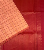 VSF1225 - peach color body , red color pallu,blouse - Pure silk saree