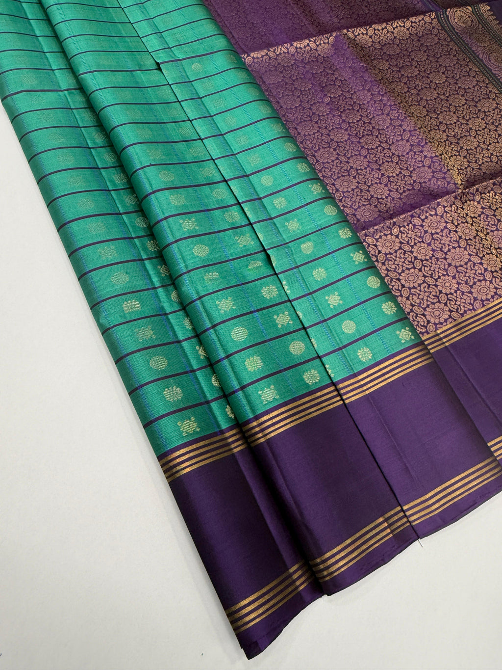 VSF1226 - pastel green color body , violet color pallu,blouse - Pure silk saree