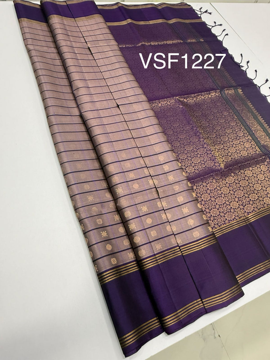 VSF1227 - light lavender color body , violet color pallu,blouse - Pure silk saree