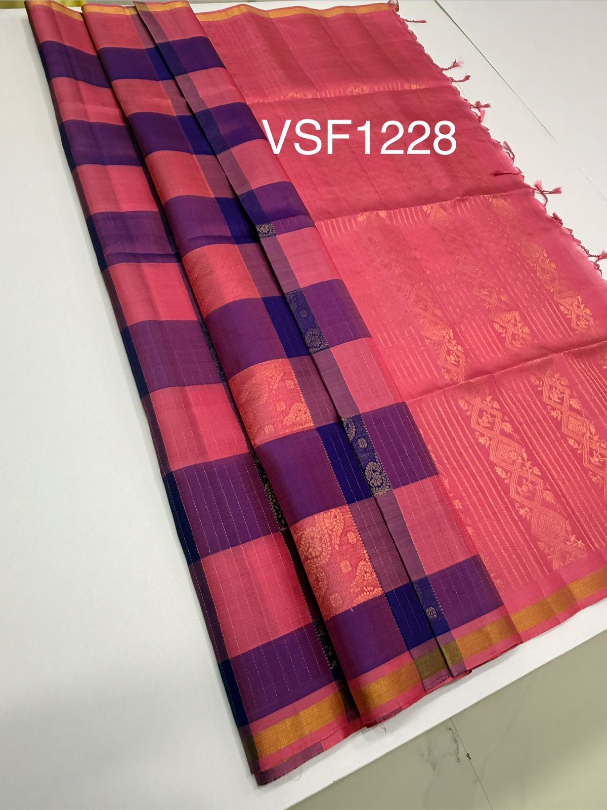VSF1228 - multicolor color body , pink color pallu,blouse - Pure silk saree