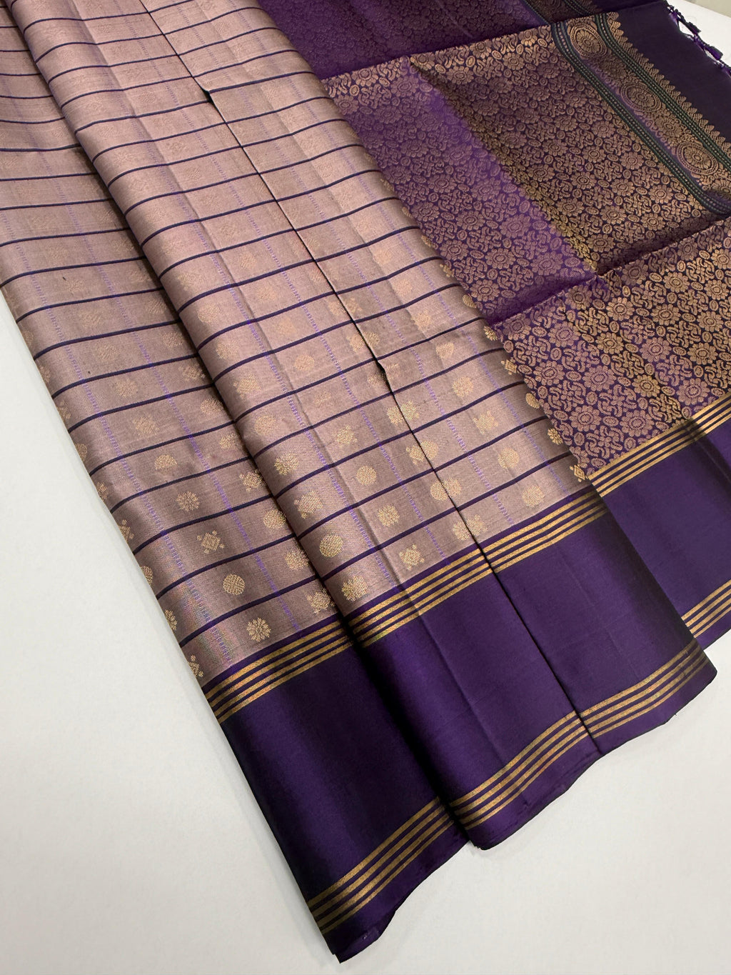 VSF1227 - light lavender color body , violet color pallu,blouse - Pure silk saree