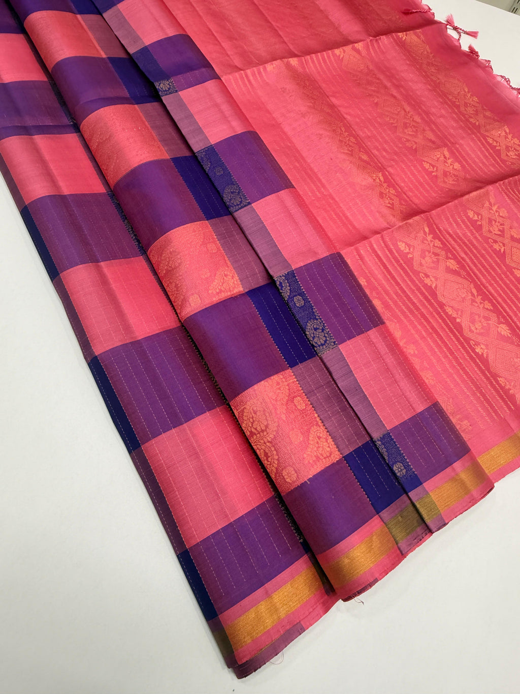 VSF1228 - multicolor color body , pink color pallu,blouse - Pure silk saree