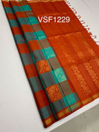 VSF1229 - multicolor color body , orange color pallu,blouse - Pure silk saree