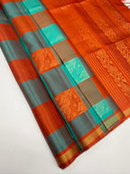 VSF1229 - multicolor color body , orange color pallu,blouse - Pure silk saree