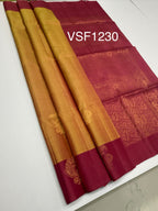 VSF1230 - yellowish pink color body , dusky pink color pallu,blouse - Pure silk saree