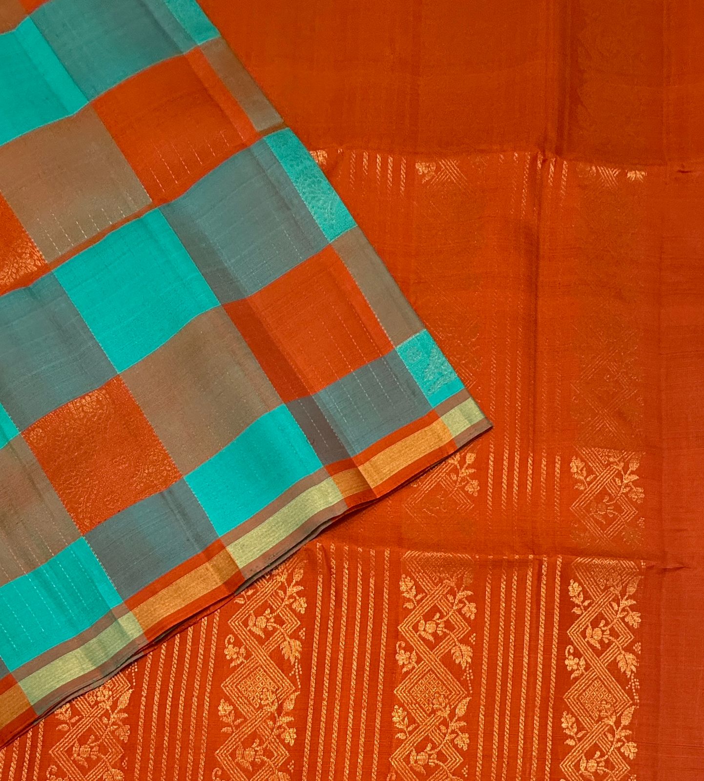 VSF1229 - multicolor color body , orange color pallu,blouse - Pure silk saree