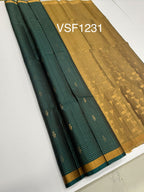 VSF1231 - peacock green color body , beige color pallu,blouse - Pure silk saree