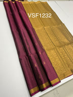 VSF1232 - purple color body , beige color pallu,blouse - Pure silk saree