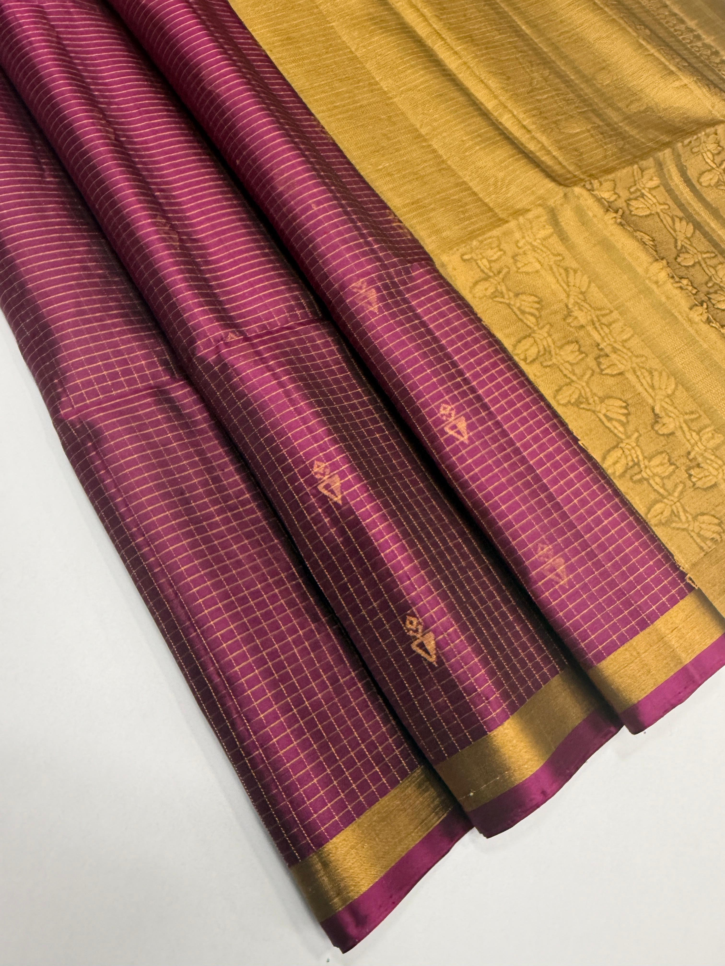 VSF1232 - purple color body , beige color pallu,blouse - Pure silk saree