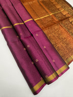 VSF1234 - purple color body , rust orange color pallu,blouse - Pure silk saree